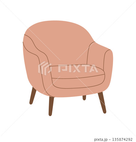 Soft upholstered armchair with rounded back. Flat vector furniture illustration Soft upholstered armchair with rounded back. Flat vector furniture illustration 135874292