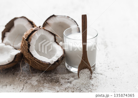 coconut on wooden background 135874365