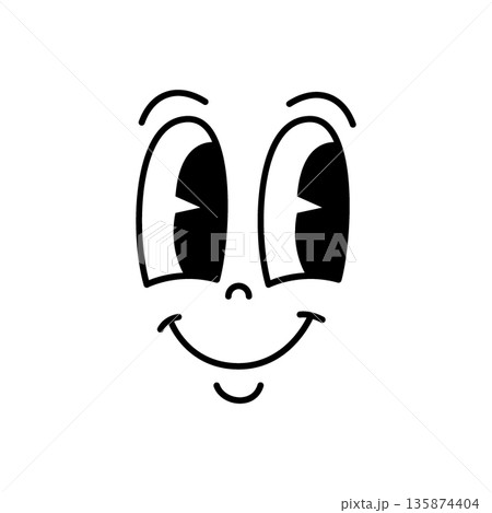 Cartoon face with sparkling comic eyes and round smile. Happy retro emoji face Cartoon face with sparkling comic eyes and round smile. Happy retro emoji face 135874404