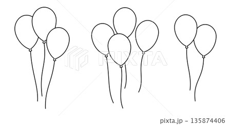Outlined balloons. Vector line art for children coloring, party invitations and minimal festive design Outlined balloons. Vector line art for children coloring, party invitations and minimal festive design 135874406