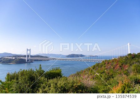 岡山県倉敷市　鷲羽山から見た瀬戸大橋 135874539
