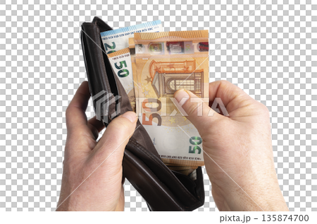 a wallet with some euro banknotes a wallet with some euro banknotes 135874700