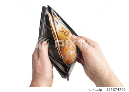a wallet with some euro banknotes a wallet with some euro banknotes 135874701