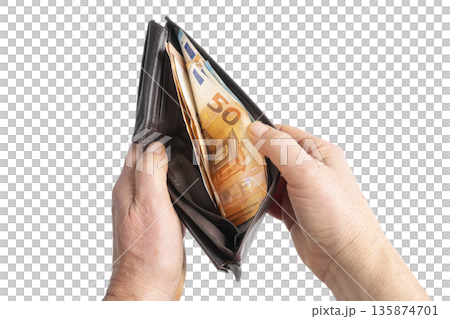 a wallet with some euro banknotes a wallet with some euro banknotes 135874701