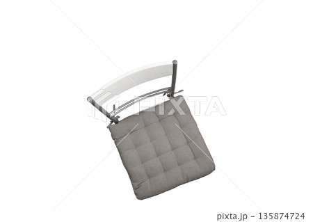 a white chair with a gray cushion 135874724