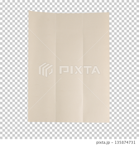 a sheet of beige paper with vertical folds a sheet of beige paper with vertical folds 135874731