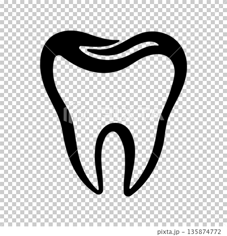 Black and white tooth icon without background. Black and white tooth icon without background. 135874772