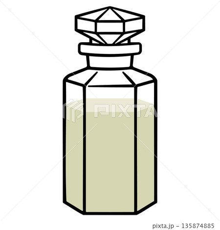 Crystal faceted decanter with liquid without background 135874885