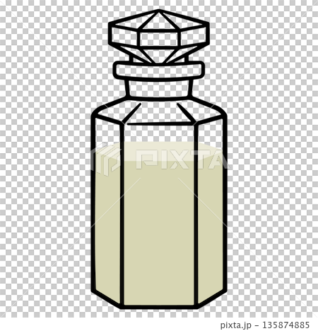 Crystal faceted decanter with liquid without background 135874885
