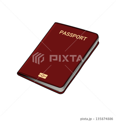 Burgundy (dark red) passport icon without background. 135874886