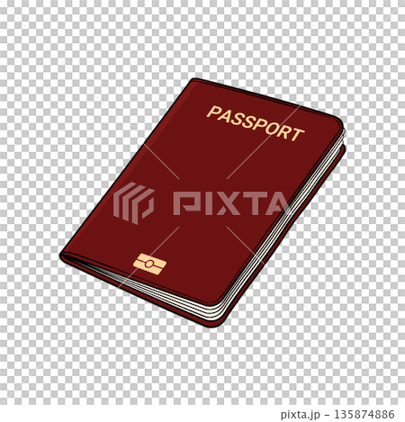 Burgundy (dark red) passport icon without background. 135874886