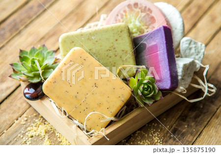 Spa soap in a wooden box 135875190