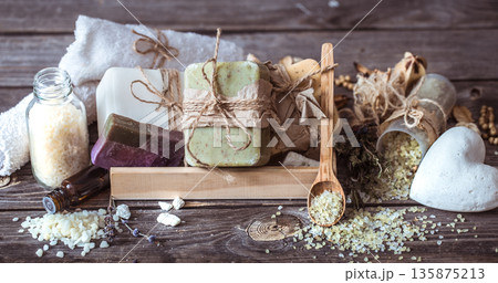 Spa still life on a wooden background Spa still life on a wooden background 135875213