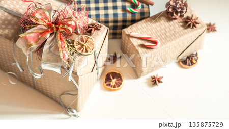 Gift boxes on white background Gift boxes on white background 135875729