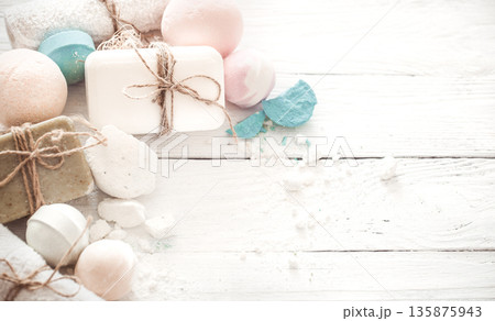 objects Spa on a light wooden background 135875943