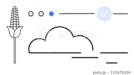 Agricultural innovation, data validation, cloud storage, sustainability, digital solutions, technology applications. Corn with a cloud and verification checkmark. Agricultural innovation and data Agricultural innovation, data validation, cloud storage, sustainability, digital solutions, technology applications. Corn with a cloud and verification checkmark. Agricultural innovation and data 135876204