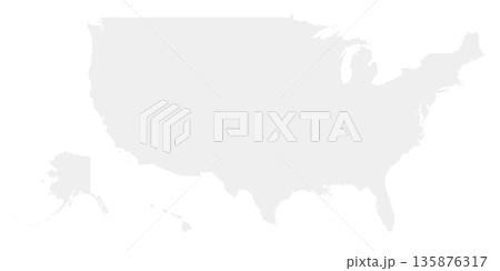 A silhouette shows the outline of the United States. The design includes Alaska and Hawaii. The map highlights the country shape in a clear and simple way. 135876317