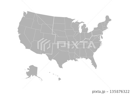 Regions and Divisions of United States - statistical units defined by US Census Bureau. Grey vector map. 135876322