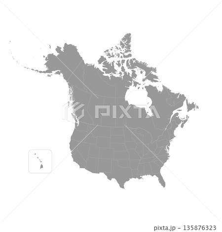 This map outlines the states of the USA and Canada. It displays the political divisions and provides a clear view of regional boundaries in North America. This map outlines the states of the USA and Canada. It displays the political divisions and provides a clear view of regional boundaries in North America. 135876323