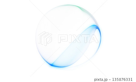 Bright blue and green minimalistic energy sphere on clean white background with soft glowing gradients, abstract digital orb in modern business and technology style. 135876331
