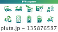 EV Ecosystem and Sustainable Mobility Vector Icons 135876587