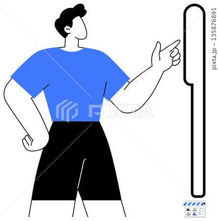 User interface, interaction, communication, layout design, navigation, digital technology. Minimalistic design showing a person pointing to a vertical rectangular interface. User interface User interface, interaction, communication, layout design, navigation, digital technology. Minimalistic design showing a person pointing to a vertical rectangular interface. User interface 135876891