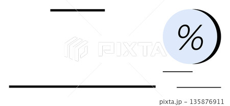 Financial services, discounts, marketing campaigns, business analytics, interest rates, data visualization. Minimalistic percentage symbol and lines. Financial services and discounts concept 135876911