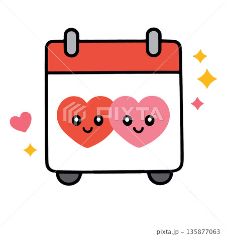 Cute calendar heart love happy cartoon illustration romantic kawaii 135877063