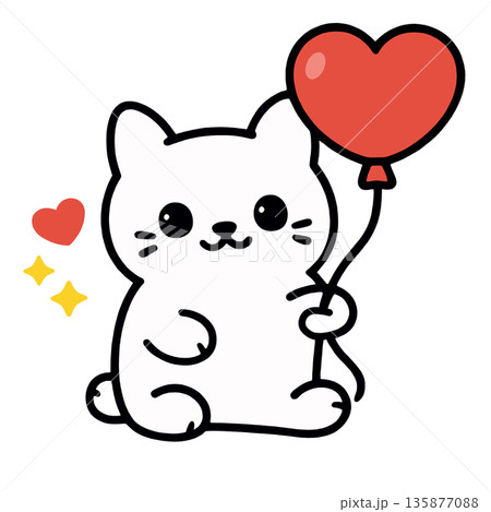 Cute cat cartoon heart balloon white background happy love adorable playful 135877088