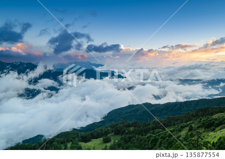 Majestic Hehuan Mountain Taiwan Autumn Cloudy Sky Landscape. 135877554