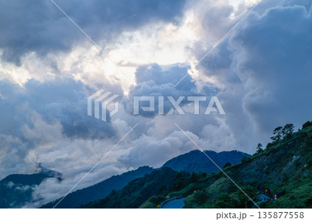 Majestic Hehuan Mountain Taiwan Autumn Cloudy Sky Landscape. Majestic Hehuan Mountain Taiwan Autumn Cloudy Sky Landscape. 135877558