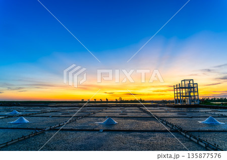 Sunset Over Salt Pans at Beimen Salt Field in Tainan Taiwan. Sunset Over Salt Pans at Beimen Salt Field in Tainan Taiwan. 135877576