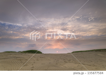Sunset Over Dintouer Sandbank in Qigu Tainan Taiwan. 135877584