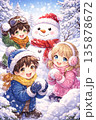 雪だるまを作る子供 135878672