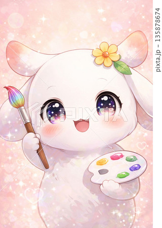 可愛い絵描きのうさぎ 135878674