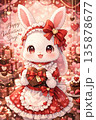 ケーキの前でポーズをとるうさぎのぬいぐるみ 135878677