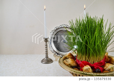 Nowruz haft-sin arrangement celebrating persian new year spring Nowruz haft-sin arrangement celebrating persian new year spring 135879330