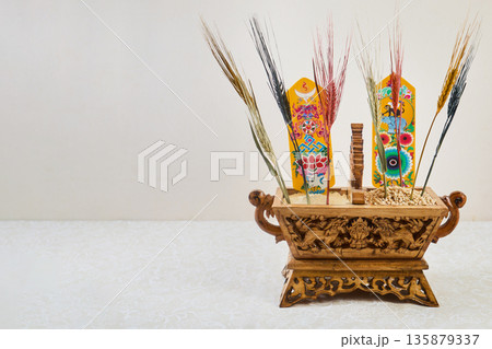 Chemar box with offerings for tibetan new year losar ritual 135879337