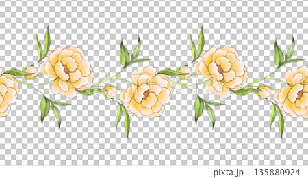 Watercolor yellow peony seamless border Watercolor yellow peony seamless border 135880924