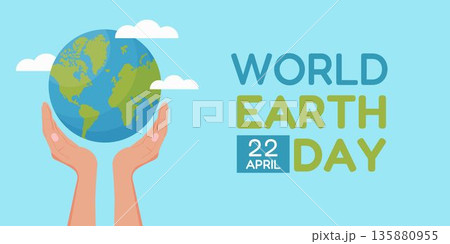 World Earth Day illustration with hands holding the planet. Flat vector design for ecology, environmental protection 135880955