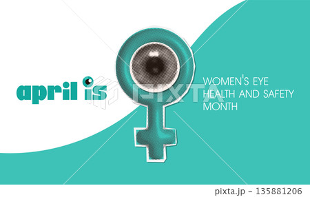 Halftone collage for Women s eye health and safety month is observed every year in April, In an effort to create awareness to various eye diseases that women are more prone to have than men. Vector Halftone collage for Women s eye health and safety month is observed every year in April, In an effort to create awareness to various eye diseases that women are more prone to have than men. Vector 135881206