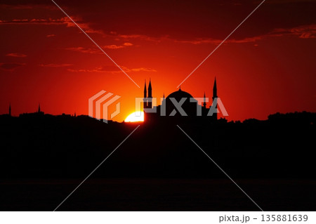 Sillhouette of Istanbul at sunset.  Ramadan time with the muslim city istanbul silhouette 135881639