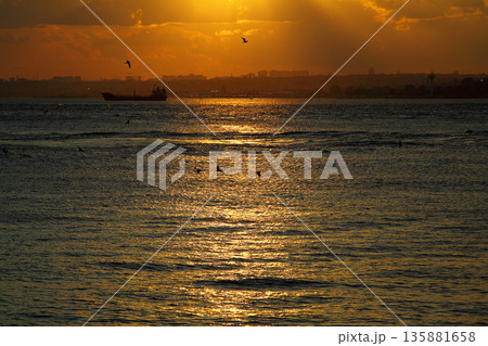 sunset in istanbul, metropolitan city and silhouette of the city sunset in istanbul, metropolitan city and silhouette of the city 135881658