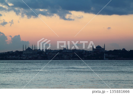 sunset in istanbul, metropolitan city and silhouette of the city 135881666