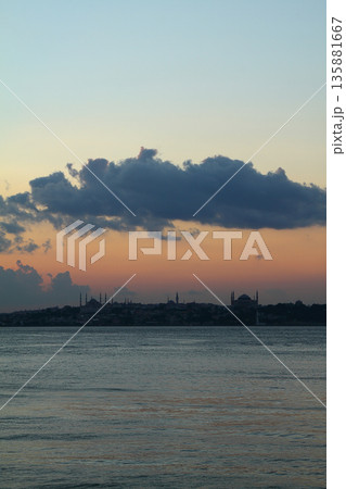 sunset in istanbul, metropolitan city and silhouette of the city 135881667