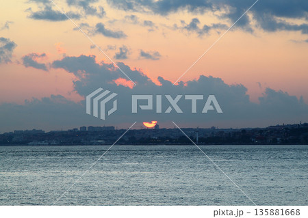 sunset in istanbul, metropolitan city and silhouette of the city 135881668