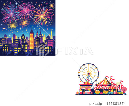 Vsai cityscape celebrating with colorful fireworks at night 135881874