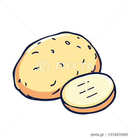 Vsai potato vegetable with a sliced piece cartoon illustration 135881900