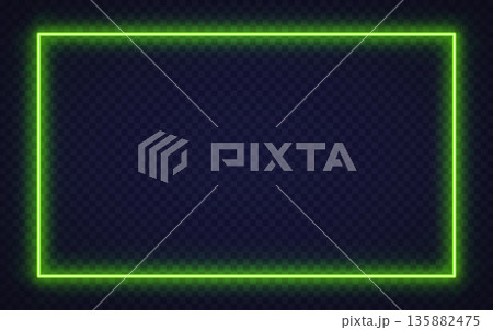 Green neon glowing frame on a dark background, great for cyberpunk visuals or bold graphic compositions. 135882475