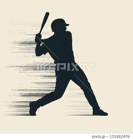 フルスイングする野球打者のシルエット フルスイングする野球打者のシルエット 135882476